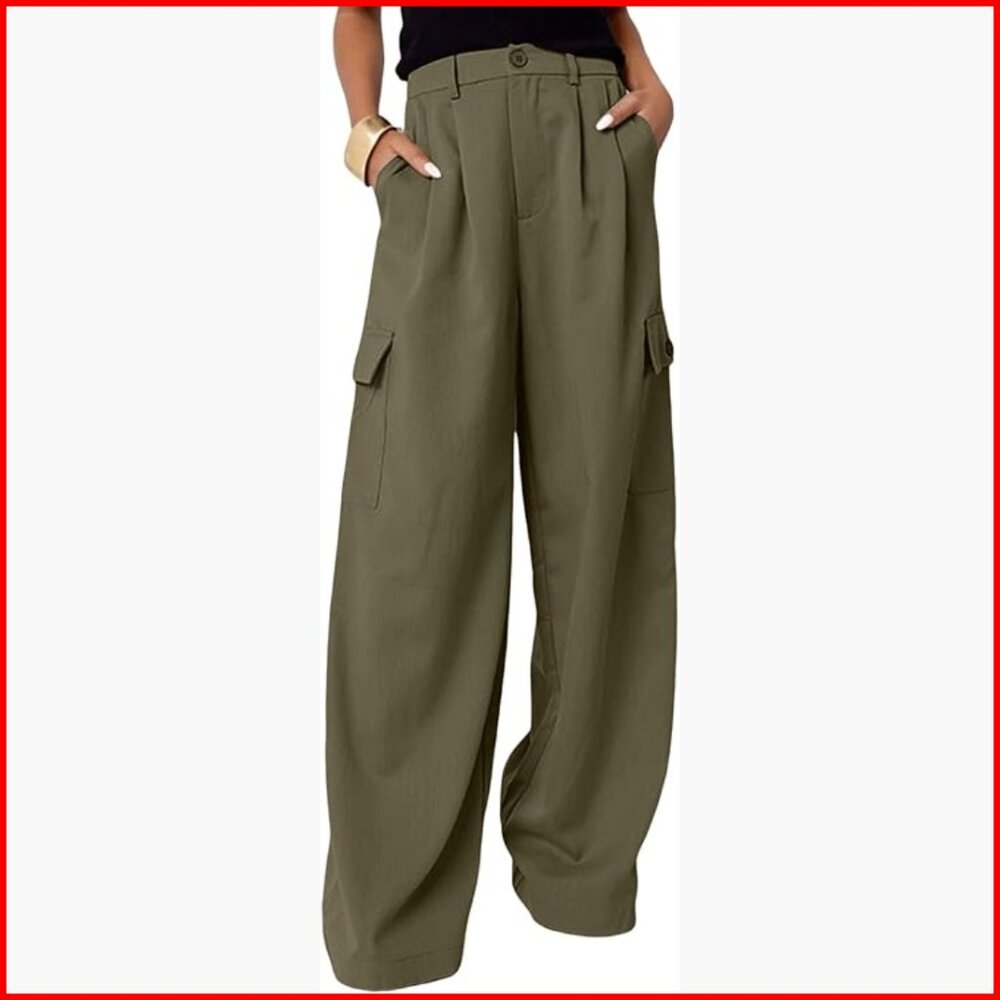 High Waisted Wide Leg Cargo Pants Casual Work Pants with Pockets